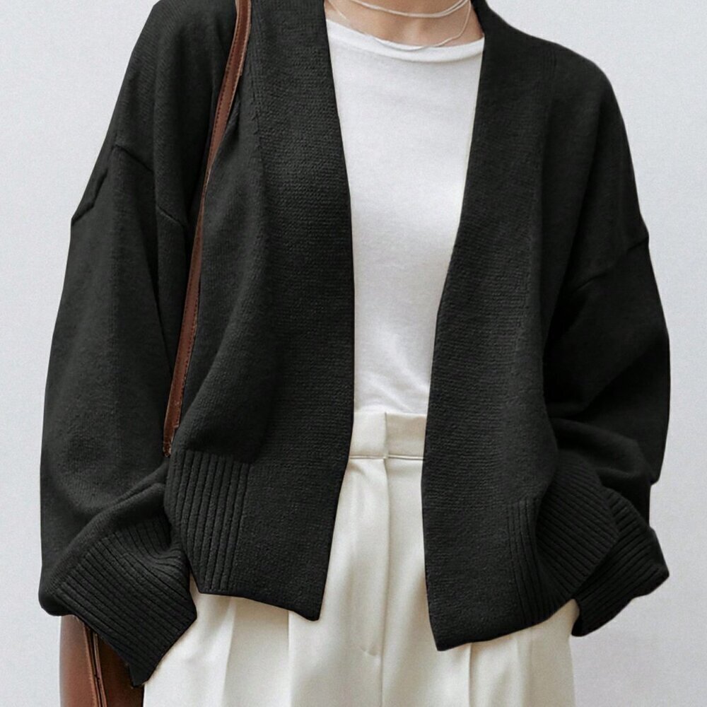 Black Casual Women's Drop Shoulder Belted Cardigan - Picture 5 of 5